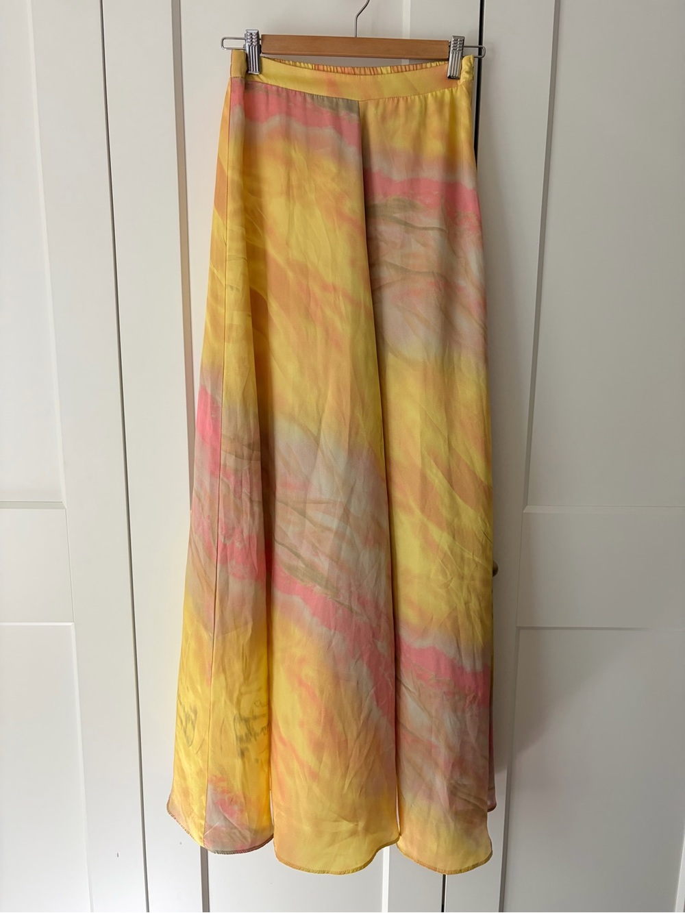 Aakaa Yellow & Pink Watercolor-Effect Wide Leg Pants | S